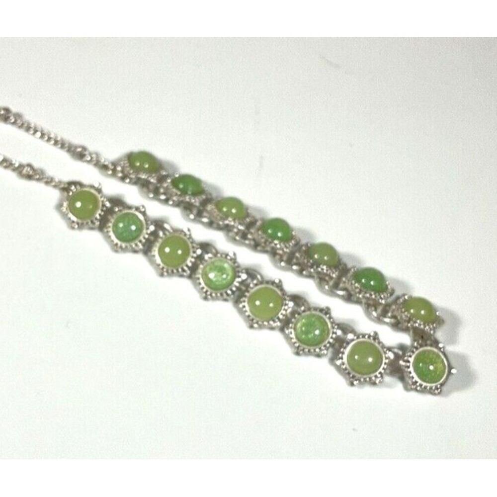 Vintage Nine West Necklace Green Bubble Cabochons Beaded Silver Tone Chain EUC